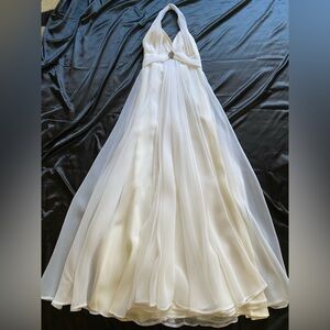 Vintage 1970s Mike Benet White Chiffon Halter Gown Marilyn Monroe XS/S Disco